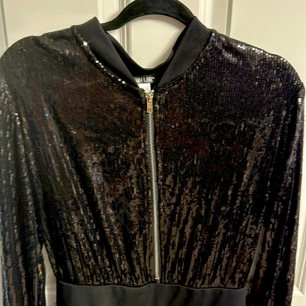 Black sequined romper with stretchy waist